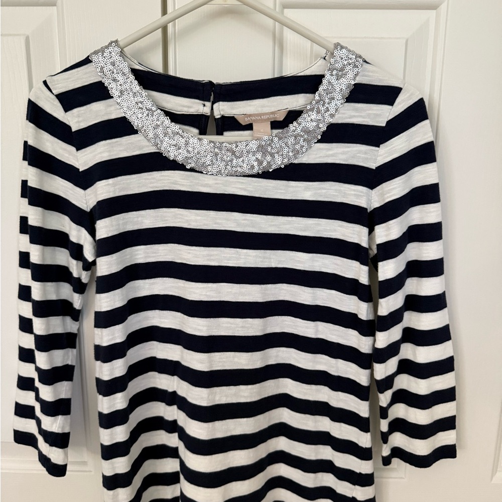 Banana Republic: Striped Black and White Top with Silver Accents